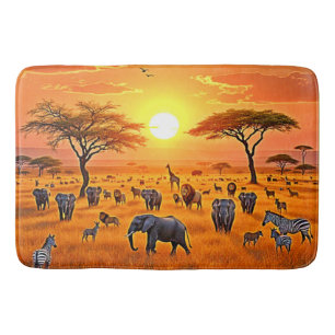 African Savanna Sunset Art Bath Mat