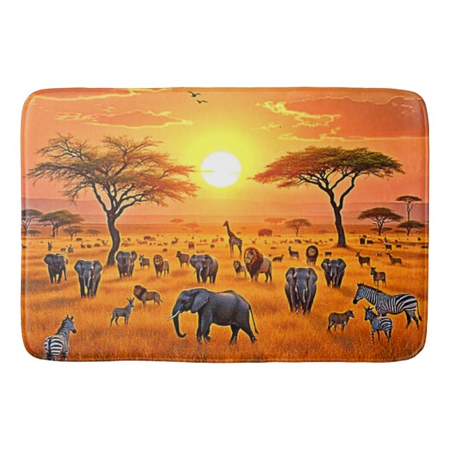 African Savanna Sunset Art Bath Mat (Front)