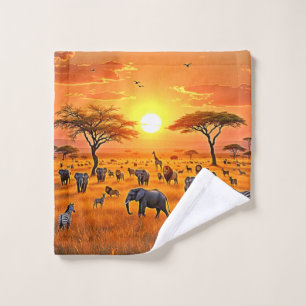 African Savanna Sunset Art Bath Towel Set