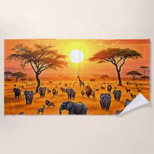 African Savanna Sunset Art Beach Towel