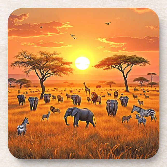 African Savanna Sunset Art Coaster (Front)