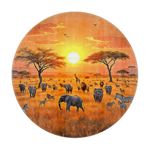 African Savanna Sunset Art Cutting Board