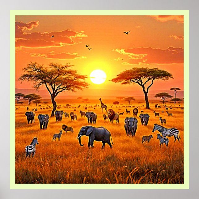 African Savanna Sunset Art Poster (Front)