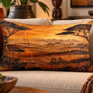 African Savanna Wood Art Accent Pillow
