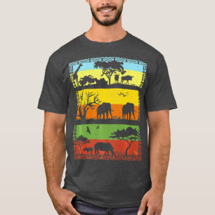 African Savannah Landscape with Safari Animal Silh T-Shirt