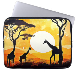 African Savannah Sunset Giraffe Scene Laptop Sleeve