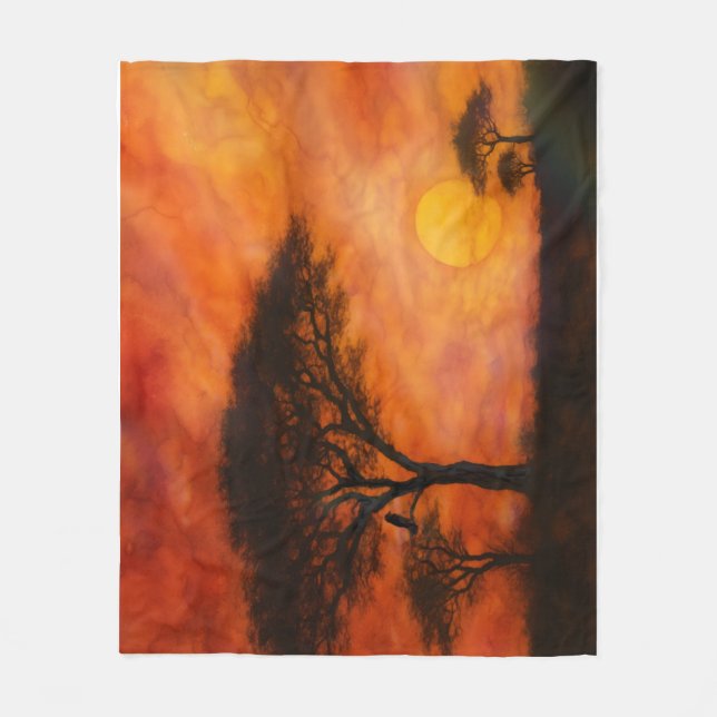 African Serengheti Sunset - Alcohol ink art Fleece Blanket (Front)