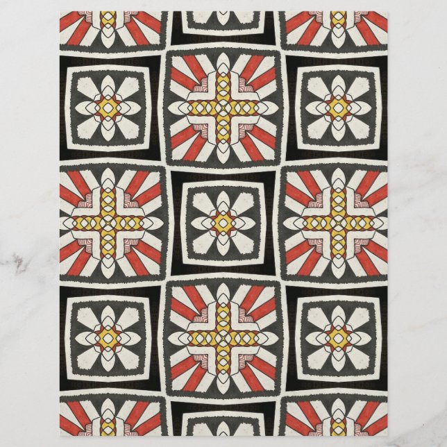 African Squares Black Red Yellow Scrapbook Paper (Front)