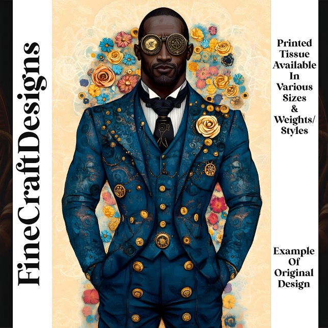 African Steampunk Male Blue Outfit P9 Decoupage Tissue Paper (Creator Uploaded)