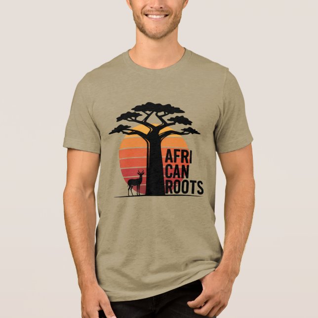 African Streetwear Baobab Tree & Gazelle Graphic Tri-Blend Shirt (Front)