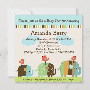 African Striped Elephants Baby Shower Invitation