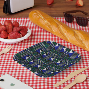 African Style Blue & Green Kente Cloth Paper Plate