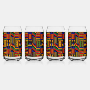 African Style Kente Cloth Pattern Can Glass