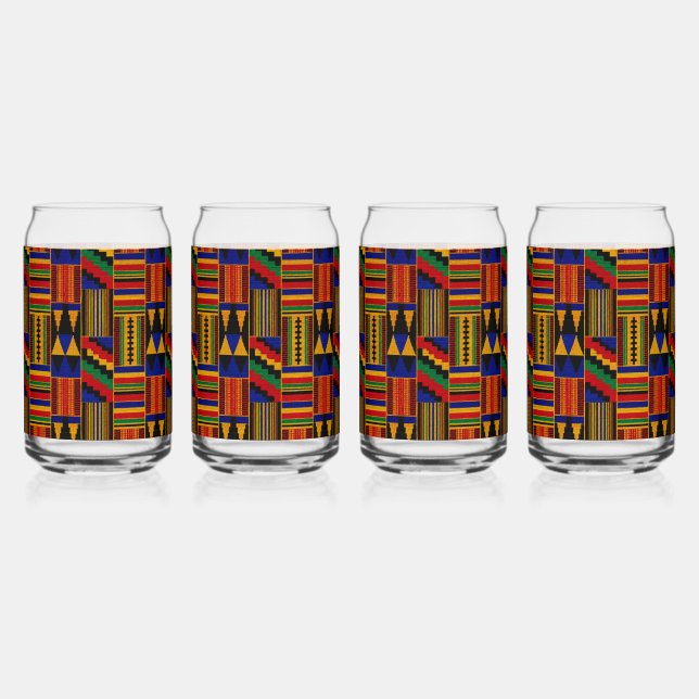 African Style Kente Cloth Pattern Can Glass (Front)