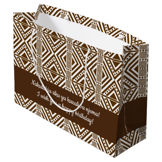 African Style Seamless Pattern. Brown Colour Large Gift Bag (Back Angled)