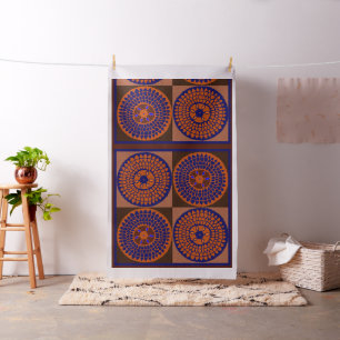 African Sunflower Fabric Design in Orange & Navy
