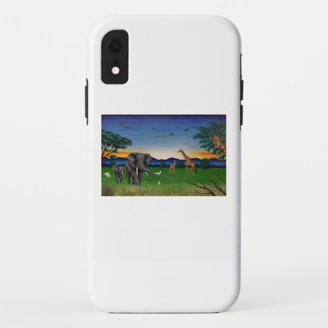 “African Sunset” Elephant Giraffe Art Phone Case (Back)