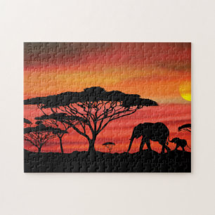 African Sunset Elephant Jigsaw Puzzle