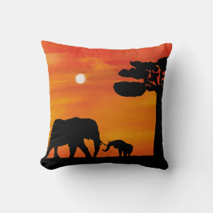 African Sunset Elephant Silhouette Cushion