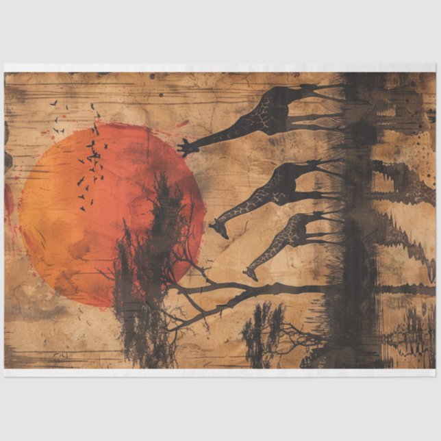 African Sunset Giraffe's Decoupage  Tissue Paper (Front)