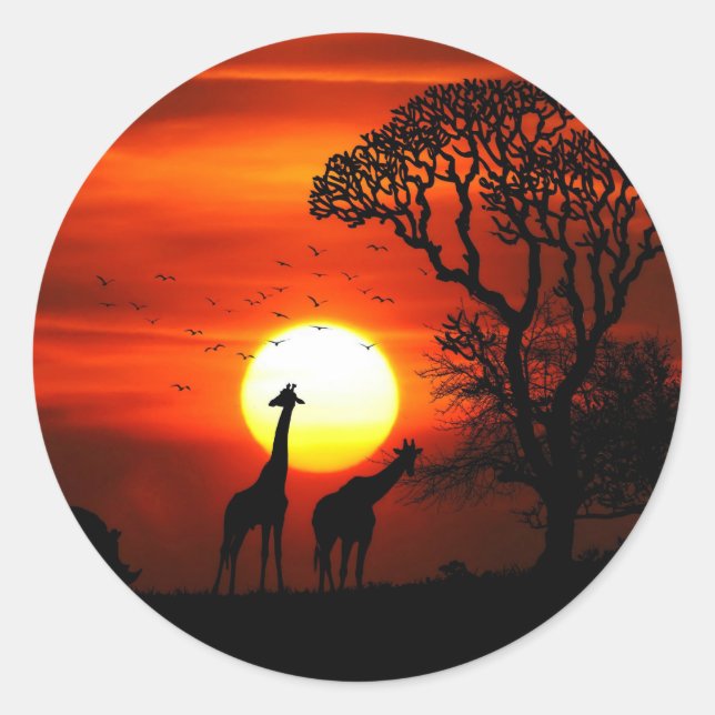 African Sunset Round Sticker (Front)
