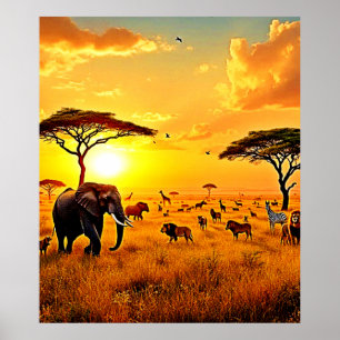 African Sunset Safari Majesty Design Poster