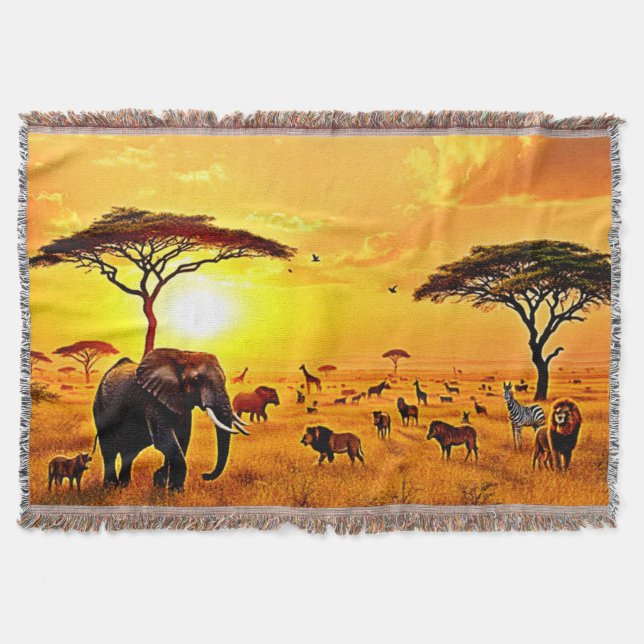 African Sunset Safari Majesty Design Throw Blanket (Front)