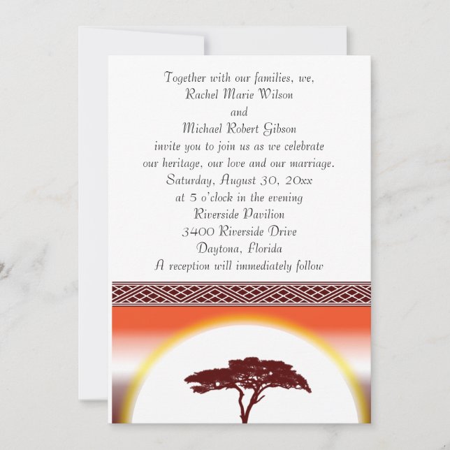 African Sunset Wedding Invitation (Front)