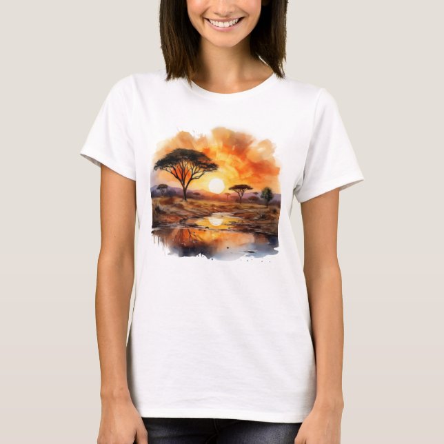African Sunset with Acacia Trees T-Shirt (Front)