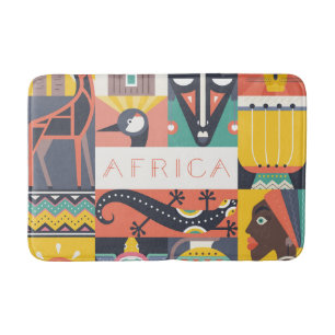 African Symbolic Art Collage Bath Mat