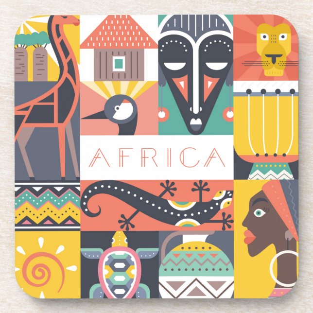African Symbolic Art Collage Coaster (Front)