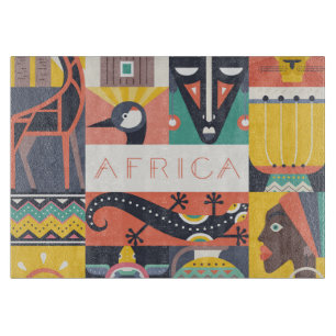 African Symbolic Art Collage Cutting Board