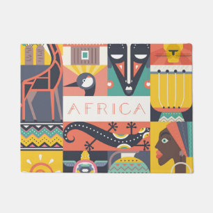 African Symbolic Art Collage Doormat