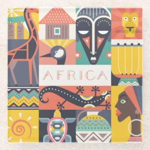 African Symbolic Art Collage Glass Coaster