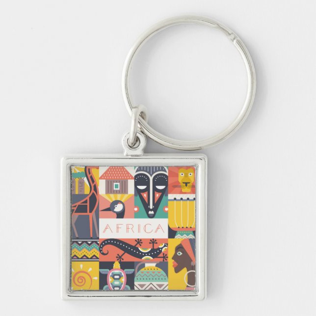 African Symbolic Art Collage Key Ring (Front)