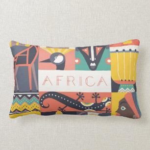 African Symbolic Art Collage Lumbar Cushion