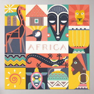 African Symbolic Art Collage Poster