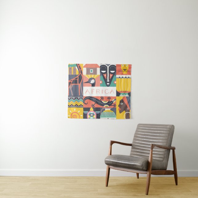 African Symbolic Art Collage Tapestry (In Situ (Horizontal))