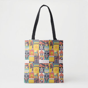 African Symbolic Art Collage Tote Bag