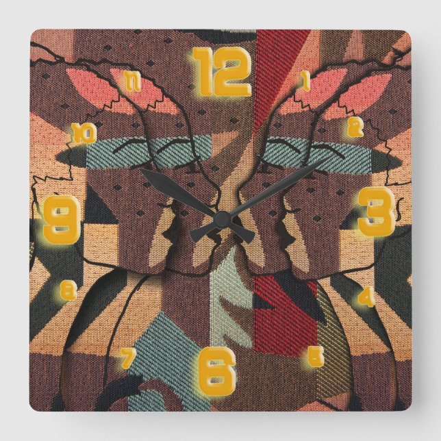African Tapestry Square Wall Clock (Front)