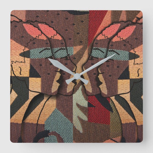African Tapestry Square Wall Clock (Front)