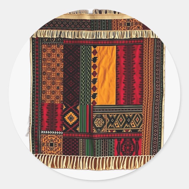 African Tapestry with Cultural Patterns Classic Round Sticker (Front)