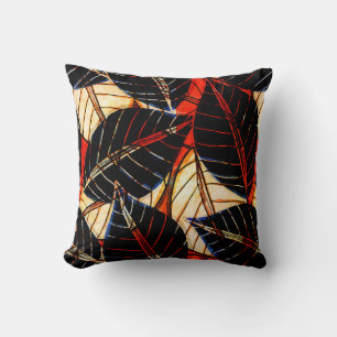 African Textile Inspired Bold Tropical Leaves Cushion