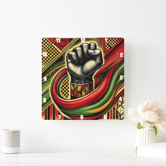 African-Themed Fist Symbol Vibrant Colours Square  Wall Clock (Home)