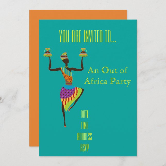 African themed Out of Africa party Invitation (Front/Back)
