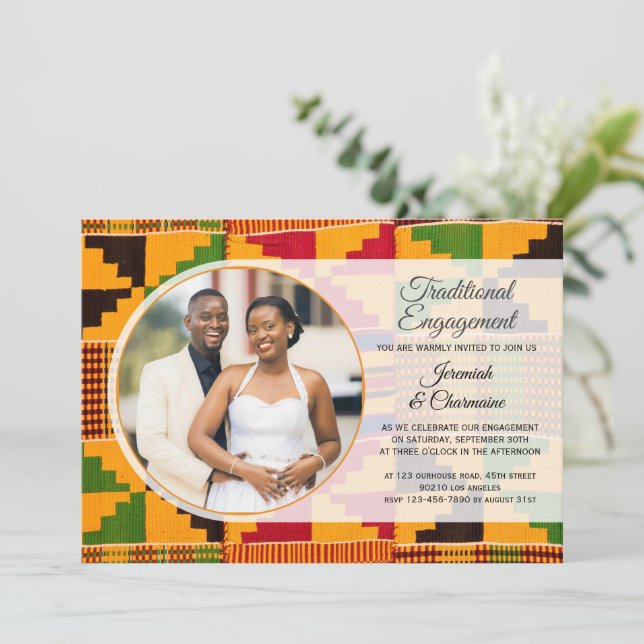 African TRADITIONAL ENGAGEMENT Ghana Kente  Invitation (Standing Front)