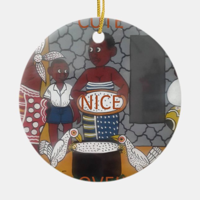 African Traditional Homestead Lifestyle Ceramic Ornament (Front)