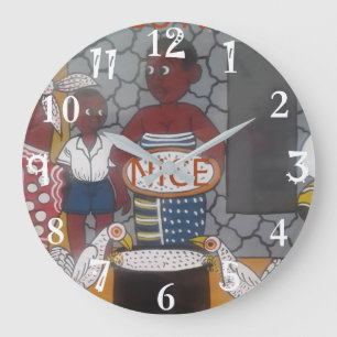 African Traditional Homestead Lifestyle Large Clock