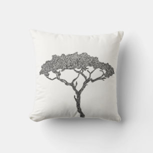 African tree black ink on white cushion