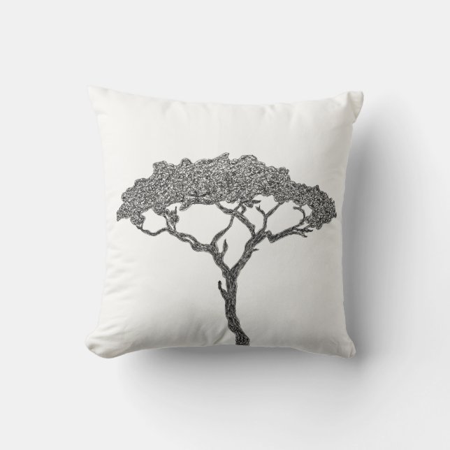 African tree black ink on white cushion (Front)